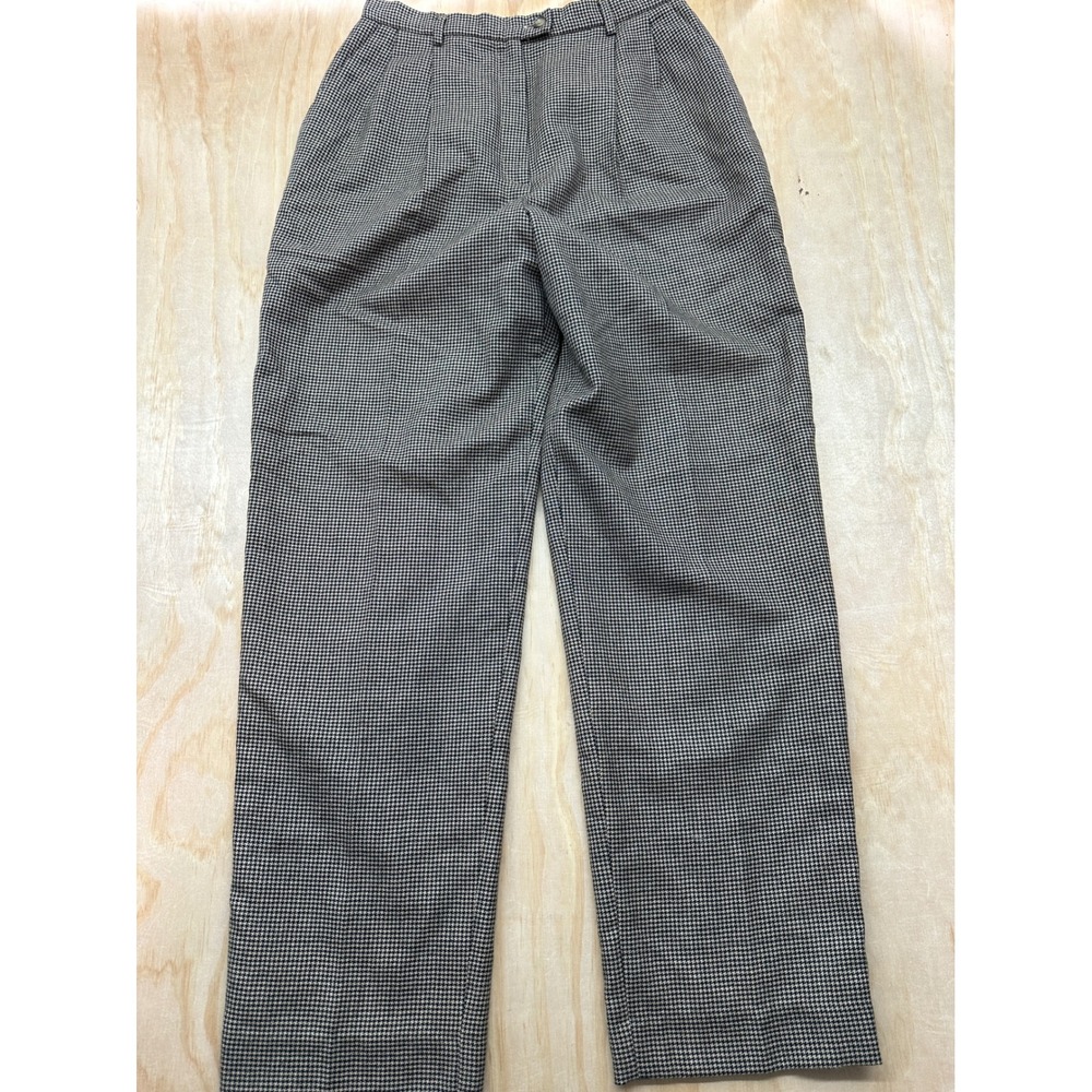 Evan-Picone Womens 100% Wool Houndstooth Pleated High Rise Trousers Brown Size 8